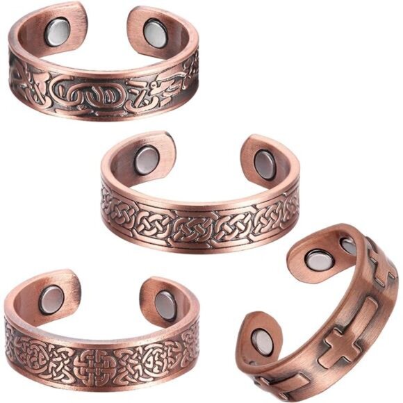 4 Copper Rings for Men 99.9% Pure Copper Magnetic Rings Vintage & Cross Trendy